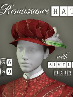 164195 帽子和头发 Renaissance Hat and Simple Parting Hair for G8M, G8F and G9