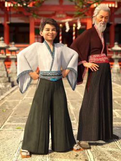 82950 服装 和服套装纹理 dForce Hakama and Kimono Outfit Textures