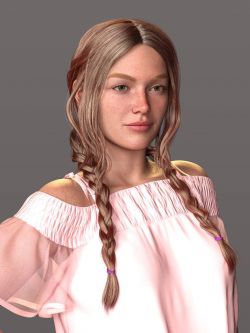 90207 头发 辫子和配饰 Cowgirl Braids and Accessories for Genesis 9 Feminine