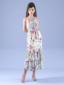 101435 服装 花卉礼服  dForce HnC24 Floral Dress Outfit for Genesis 9