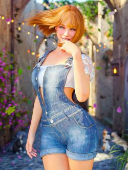 89109 服装 dForce Nellie Denim Dungarees Outfit for Genesis 8, 8.1,and 9