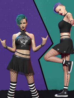 86055 服装 dForce Rock Queen Outfit Set for Genesis 8 and 8.1 Females