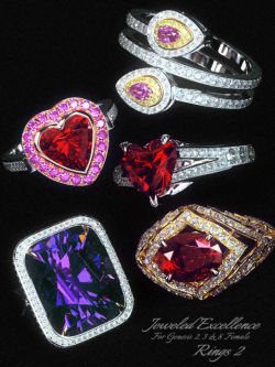 47573 首饰 Jeweled Excellence Rings 2 for Genesis 2, 3 and 8 Female