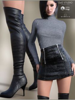 44363 服装 皮裙套装 Leather Skirt Outfit for Genesis 3 Female