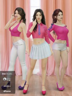 64677 服装 性感 dForce K-Pop Girls 2 Outfits for Genesis 8 Female(s)