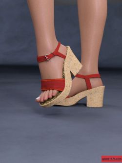 69111 鞋子 Heeled Cork Sandals for Genesis 8 Female(s)