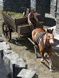 88664 道具 乡村马车 Rustic Cart and Yoke for Daz Horse 3