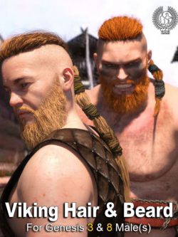 55693 头发和胡须 Viking Hair and Beard for Genesis 3 and 8 Male