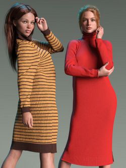 89113 服装 dForce High Collar Sweater Dress for Genesis 9, 8, and 8.1