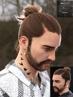 63349 头发和胡须 Yvanovich Bun Hair and Beard for Genesis 8 Male(s)