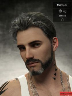 81121 头发 和胡须 Yoan Mature Hair and Beard for Genesis 8 and 8.1 Males