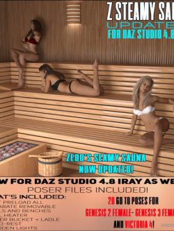 111066 场景和姿态 桑拿浴室 Z Steamy Sauna + Poses - Daz and Poser