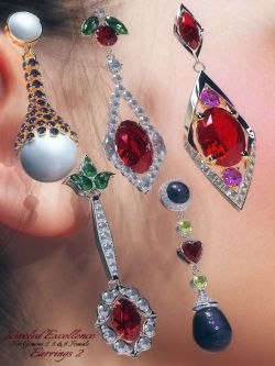 46883 首饰 Jeweled Excellence Earrings 2 for Genesis 2, 3 and 8 Female